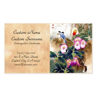 Cool oriental chinese blue bird pink flower paint business card templates