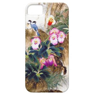 Cool oriental chinese blue bird pink flower paint iPhone 5 covers
