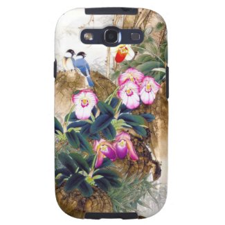 Cool oriental chinese blue bird pink flower paint samsung galaxy s3 cover