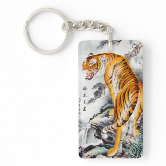 Cool oriental chinese fluffy tiger watercolour ink rectangular acrylic keychains
