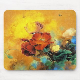Cool oriental chinese red poppy flower watercolor mousepads