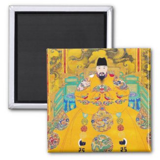 Cool oriental classic chinese woodcut emperor art 2 inch square magnet