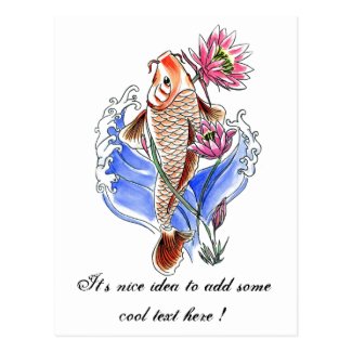 Cool Oriental Classic Koi Carp Fish Lotus tattoo Postcard