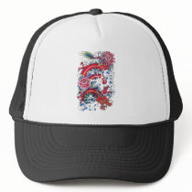 Cool Oriental Dragon Lotus Flower tattoo Hats