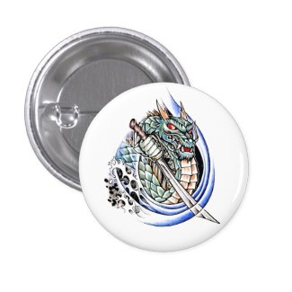 Cool Oriental Dragon with Sword tattoo Buttons