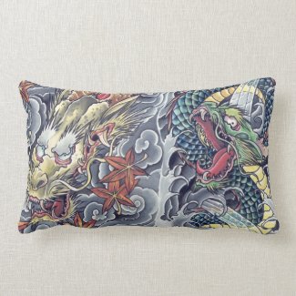 Cool Oriental Dragons tattoo pillow