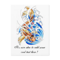 Cool Oriental Gold Koi Carp Fish Water tattoo Postcards