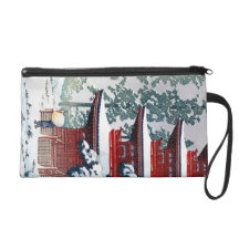 Cool oriental Hasui Kawase Winter scenery art Wristlet Clutches