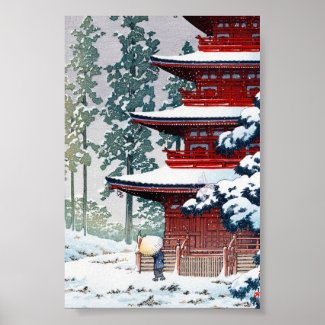 Cool oriental Hasui Kawase Winter scenery art Print