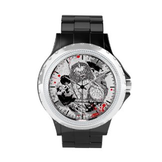 Cool Oriental Ink Mythical Lion tattoo black white Watch