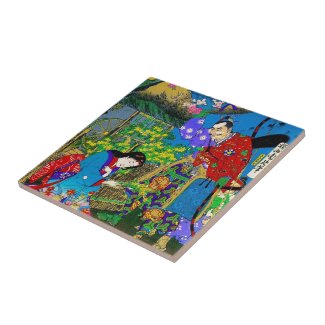 Cool oriental japanese beautiful geisha garden art tile