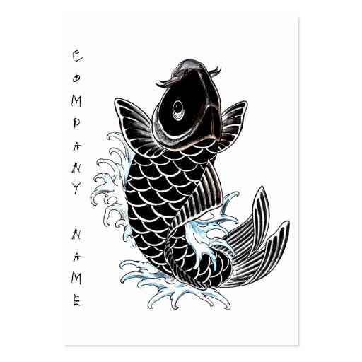 Cool oriental japanese black ink lucky koi fish business card template (back side)