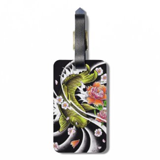 Cool oriental japanese black ink lucky koi fish travel bag tags