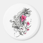 Cool Oriental Japanese Black Koi Pink Lotus Fridge Magnet