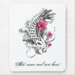 Cool Oriental Japanese Black Koi Pink Lotus Mousepads