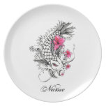 Cool Oriental Japanese Black Koi Pink Lotus Party Plates