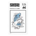 Cool Oriental Japanese Blue Koi Carp Fish tattoo Postage Stamp