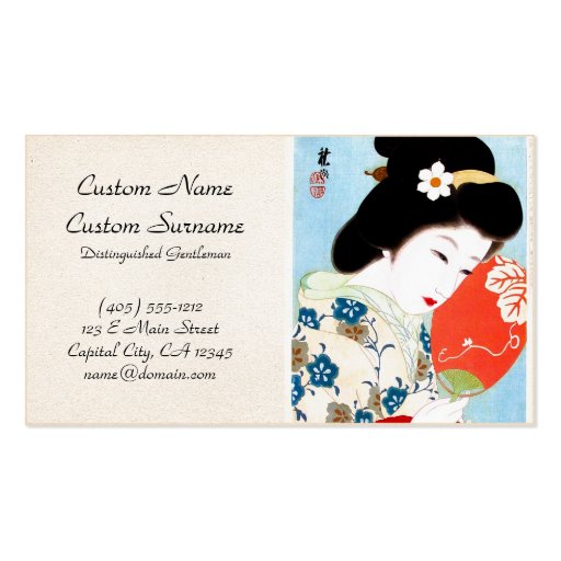 Cool oriental japanese classic geisha lady art business card templates (front side)