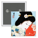 Cool oriental japanese classic geisha lady art button