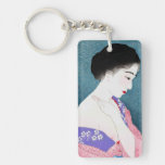 Cool oriental japanese classic geisha lady art rectangular acrylic keychains