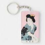 Cool oriental japanese classic geisha lady art acrylic keychain