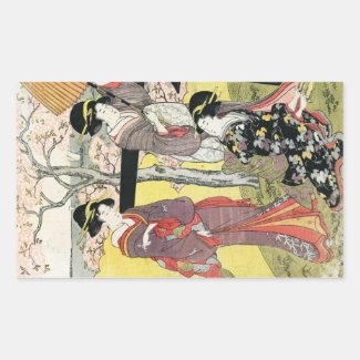 Cool oriental japanese classic geisha lady art rectangular stickers