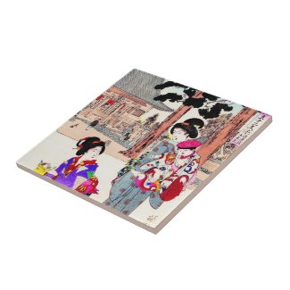 Cool oriental japanese classic geisha lady art tile