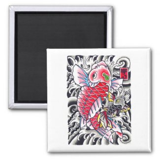 Cool Oriental Japanese Classic Ink red Koi Fish Fridge Magnet