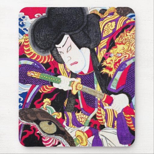 Cool oriental japanese classic samurai swordsman mousepad