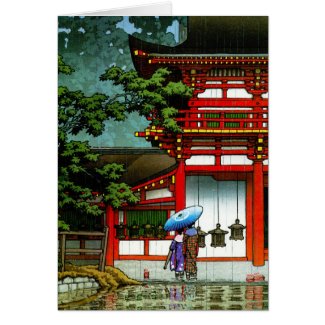 Cool oriental japanese classic temple rain art card