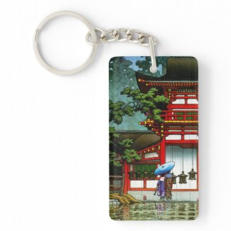Cool oriental japanese classic temple rain art rectangle acrylic keychain