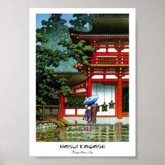Cool oriental japanese classic temple rain art pos posters