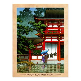 Cool oriental japanese classic temple rain art post cards