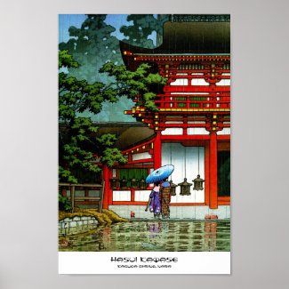 Cool oriental japanese classic temple rain art print