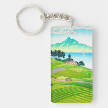 Cool oriental japanese country side lake art acrylic keychain