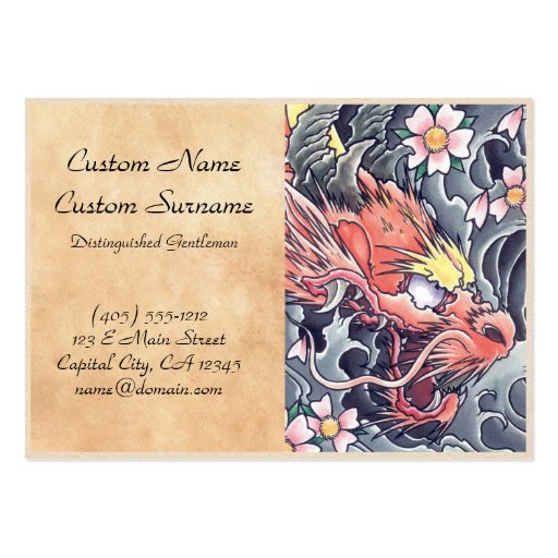 Cool oriental japanese dragon god tattoo business card template (front side)