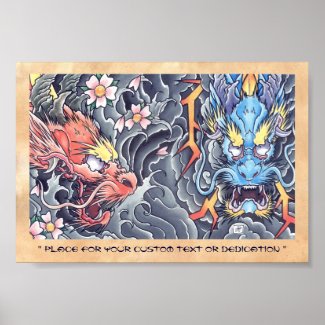 Cool oriental japanese dragon god tattoo storm posters