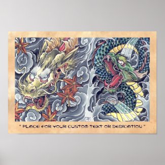 Cool oriental japanese dragon god tattoo storm posters