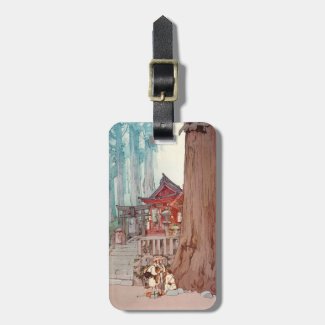 Cool oriental japanese forest shrine temple art tags for bags
