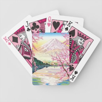 Cool oriental japanese Fuji spring cherry tree art Playing Cards