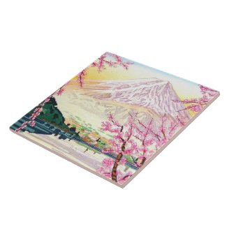 Cool oriental japanese Fuji spring cherry tree art Ceramic Tile