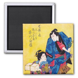 Cool oriental japanese geisha and samurai warrior 2 inch square magnet