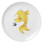 Cool Oriental Japanese Gold Koi Fish Carp tattoo Dinner Plate