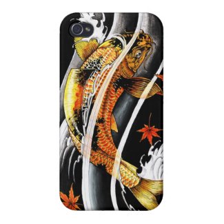 Cool oriental japanese Gold Lucky Koi Fish tattoo Case For iPhone 4