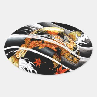 Cool oriental japanese Gold Lucky Koi Fish tattoo Stickers