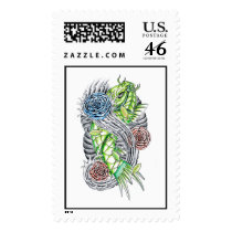 Cool Oriental Japanese Green Koi Carp Lotus Water Postage Stamp