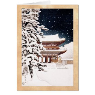 Cool oriental japanese Hasui Kawase winter scenery Greeting Card