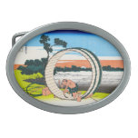 Cool oriental japanese Hokusai Fuji View landscape Oval Belt Buckles