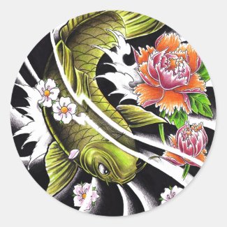 Cool oriental japanese ink lucky koi fish tattoo stickers