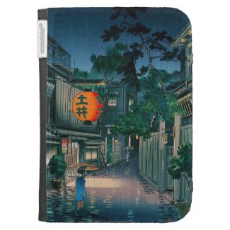 Cool oriental japanese Kasamatsu night street rain Kindle Cases